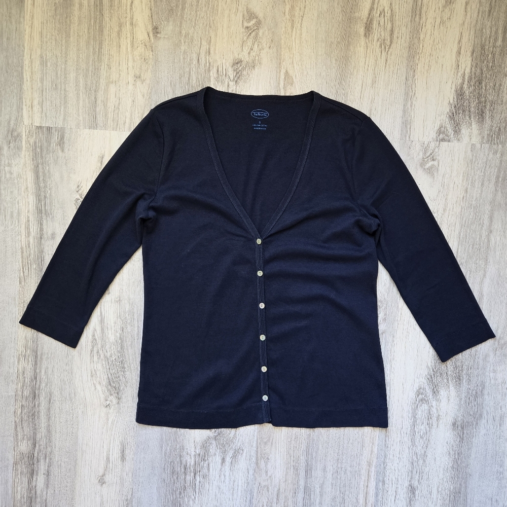 ( Talbots ) Navy Blue Pima Cotton Button-Front Cardigan